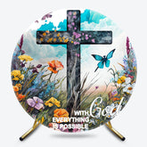 Floral Field Butterfly Cross Round Easter Backdrop